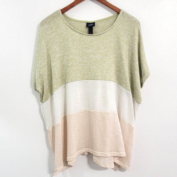 Daytrip Tops - Daytrip Striped Neutral Green Lightweight Loose Fit Short Sleeve Knit Top Size M
